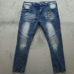 Mecca Moto Jeans Men's 40X32 Blue Stretch Fit Denim Zip Fly Acid Wash New NWT